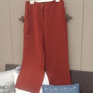 French Laundry size lg silk linen blend deep red/rust color wide leg crop pant